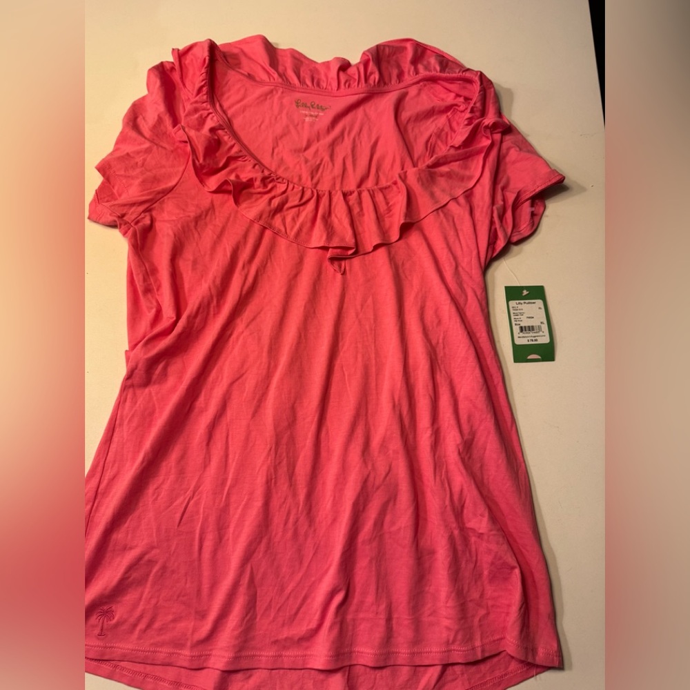 Lilly Pulitzer Pink Ruffled Bib Collar Blouse